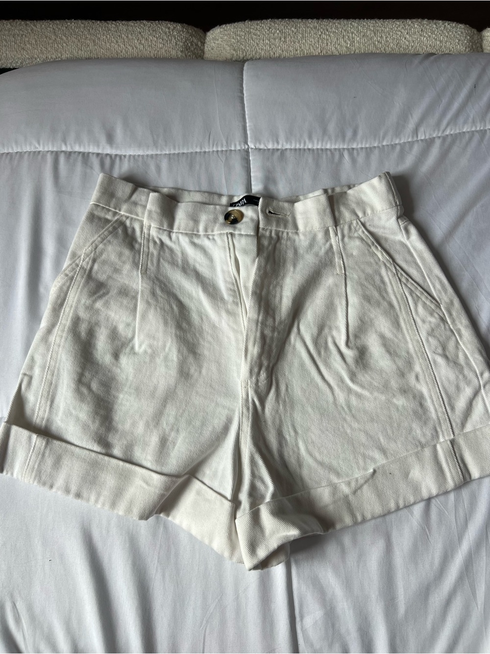 Zara Cream High-Waist Tailored Shorts